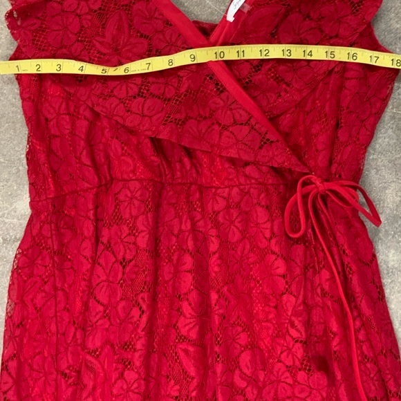 NWT Red Ruffle Lace Wrap Midi Asymmetrical Dress - OBO!! - Picture 5 of 10